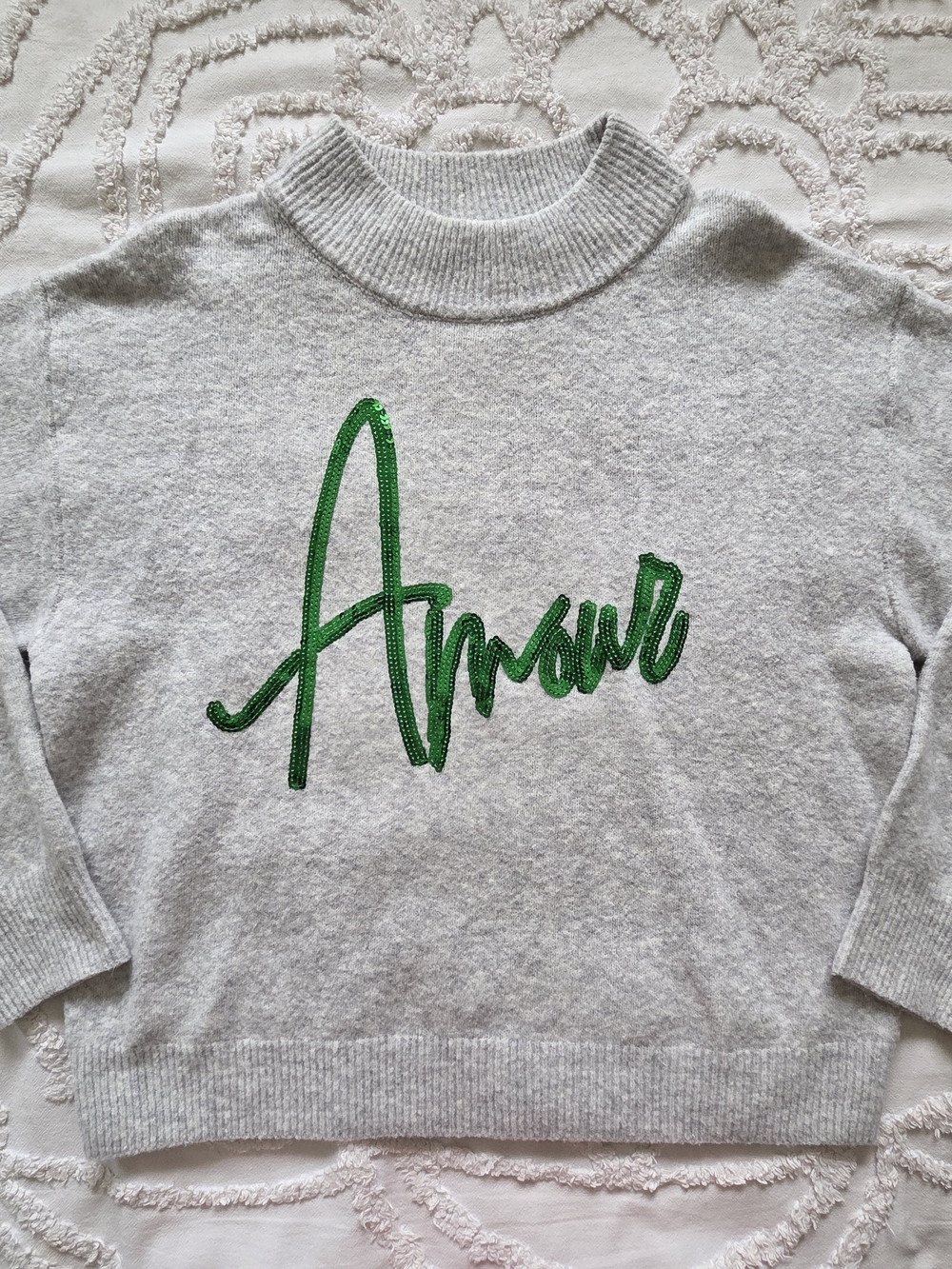 a new day Light Gray Sweater with Green